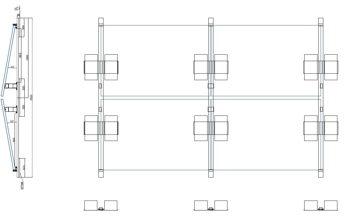 Flat roof mounting system 2 x 2 (south or east/west orientation 10°) | Flat roof mounting system for PV modules