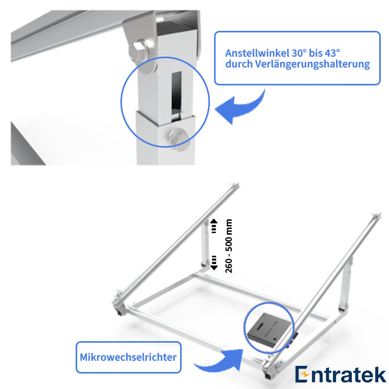 Montagesystem für 2 Solarmodule | schwarze Universal-Halterung 2.0 von PV-Module| mit Anstellwinkel 20° bis 35°