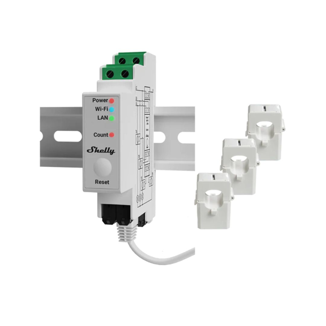 Smart Meter Shelly Pro 3EM 120A Intelligenter Stromzähler (Inkl. 3 Klemmen)