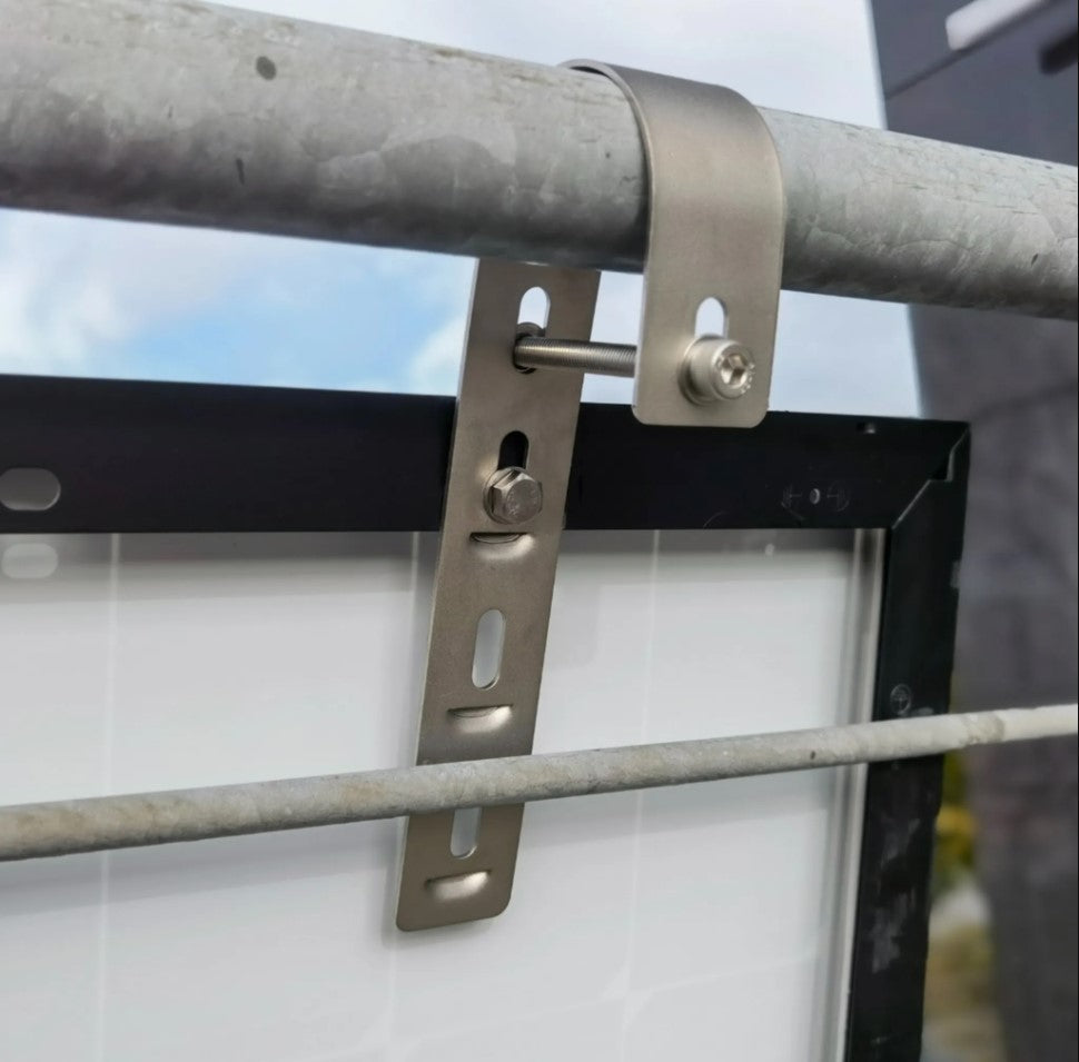 Balkonkraftwerk Montageset für 2 Solarmodule - Solarmodul Halterung für Geländer - bis 30° verstellbare Neigung