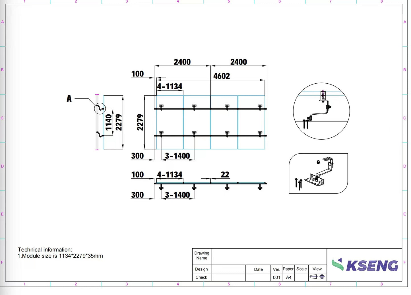Montagesystem für Ziegeldach / Schrägdach für 4 Solarmodule | Halterung von PV-Modulen(Paarmontage)