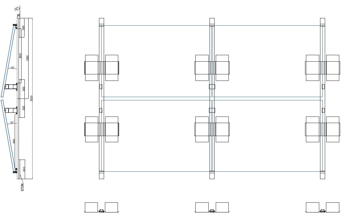 Flachdach Aufständerung 2 x 2 (Süd oder Ost/West-Ausrichtung 10°)| Flachdach Montagesystem PV Module