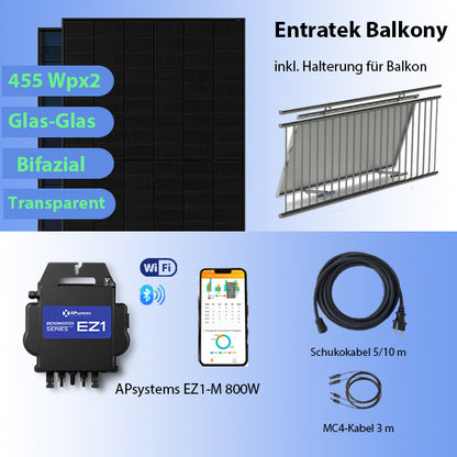 Entratek Basic Eco|Balkonkraftwerk 800W/910Wp|EZ1-M&Jolywood 455Wp