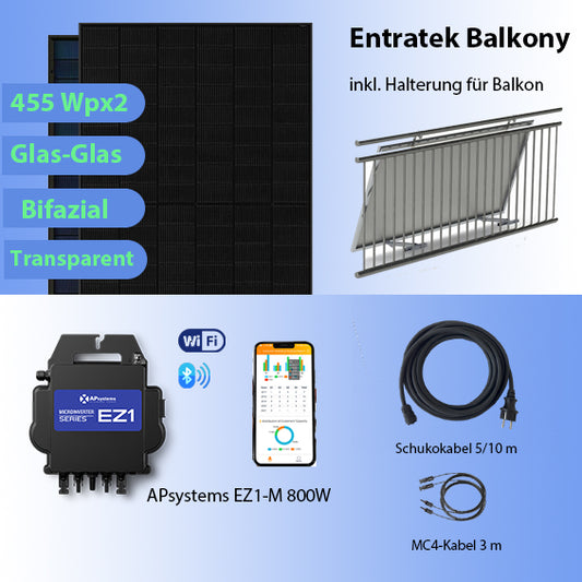 Entratek Basic Eco|Balkonkraftwerk 800W/910Wp|EZ1-M&Jolywood 455Wp