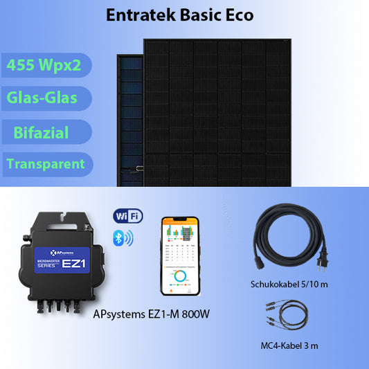 Entratek Basic Eco|Balkonkraftwerk 800W/910Wp|EZ1-M&Jolywood 455Wp