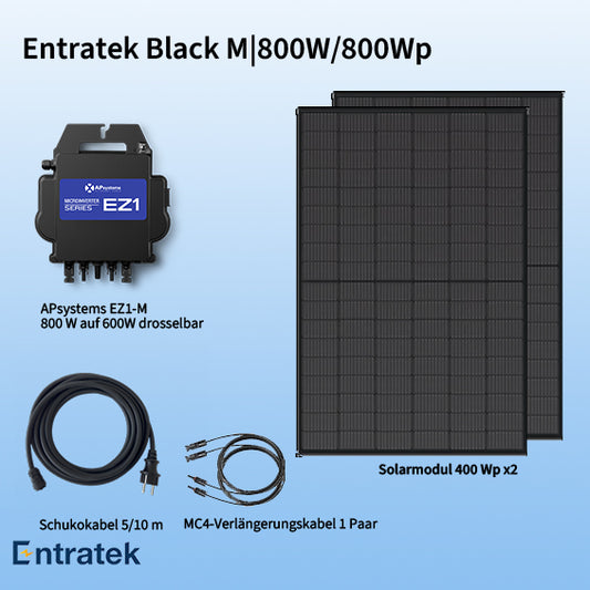 Entratek Black M | Balkonkraftwerk 800W/800Wp Komplettset | EZ1-M&Suntech 400