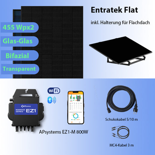 Entratek Flat|Balkonkraftwerk 800W/910Wp Komplettset|EZ1-M&Jolywood 455Wp