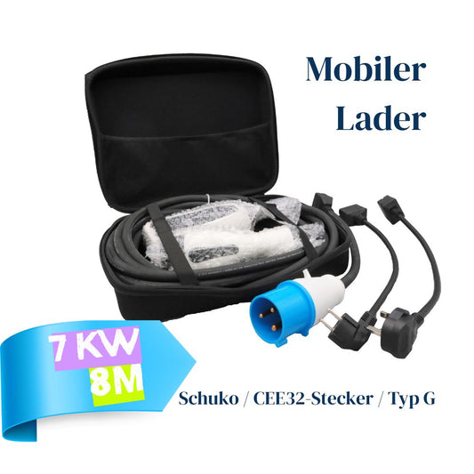 Entratek Mobiles Ladegerät Power Flex 3,7 / 7 kW mit 8 m-Kabel & Schuko / CEE32-Stecker / Typ G
