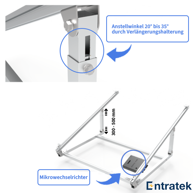 Entratek Flat M|Balkonkraftwerk 800W/880Wp Komplettset|EZ1-M&Glas-Glas Suntech 440