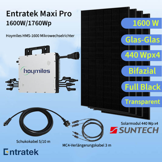 Entratek Maxi Pro - Balkonkraftwerk 1600W/1760Wp Komplettset|HMS-1600&Suntech 440 Bifazial