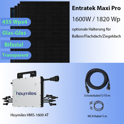 Entratek Maxi Pro - Balkonkraftwerk 1600W/1820Wp Komplettset|HMS-1600&Jolywood 455Wp Bifazial