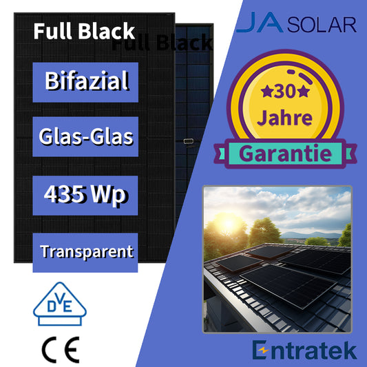 JA Solar| 1 X Palette (36 St.) 435 Wp N-Typ Glas-Glas| Bifazial Full Black Transparent|Solarmodul