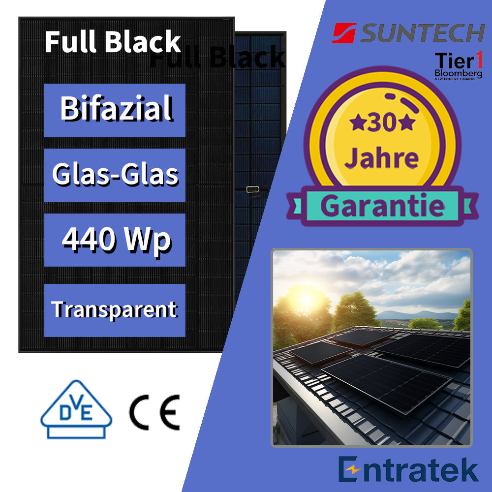 Entratek Roof M|Balkonkraftwerk 800W/880Wp Komplettset|EZ1-M&Glas-Glas Suntech 440