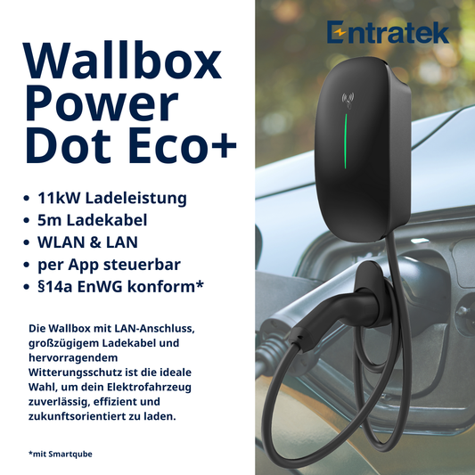 Entratek Wallbox Power Dot Eco+ 11 kW 5 m Schukokabel|WLAN & LAN & App